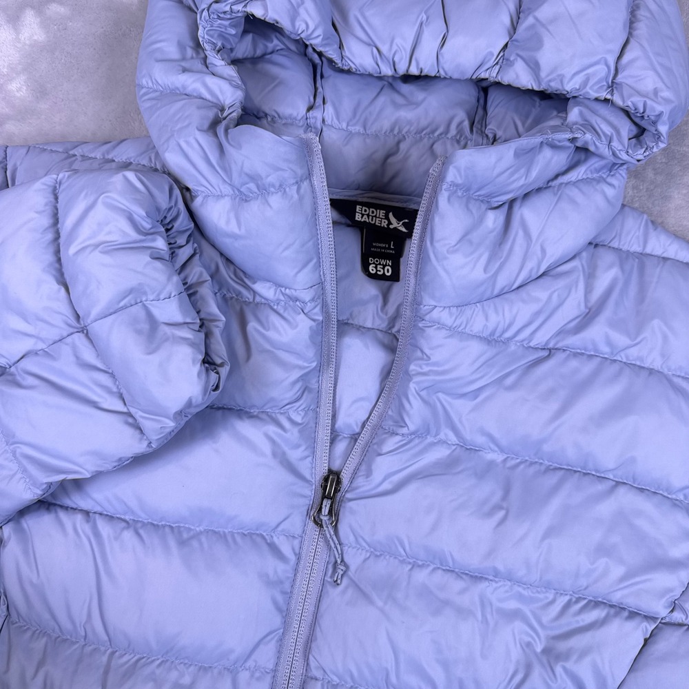 Eddie Bauer Womens Purple 650 Down Hooded Puffer Jacket Large Lavender Quilted*